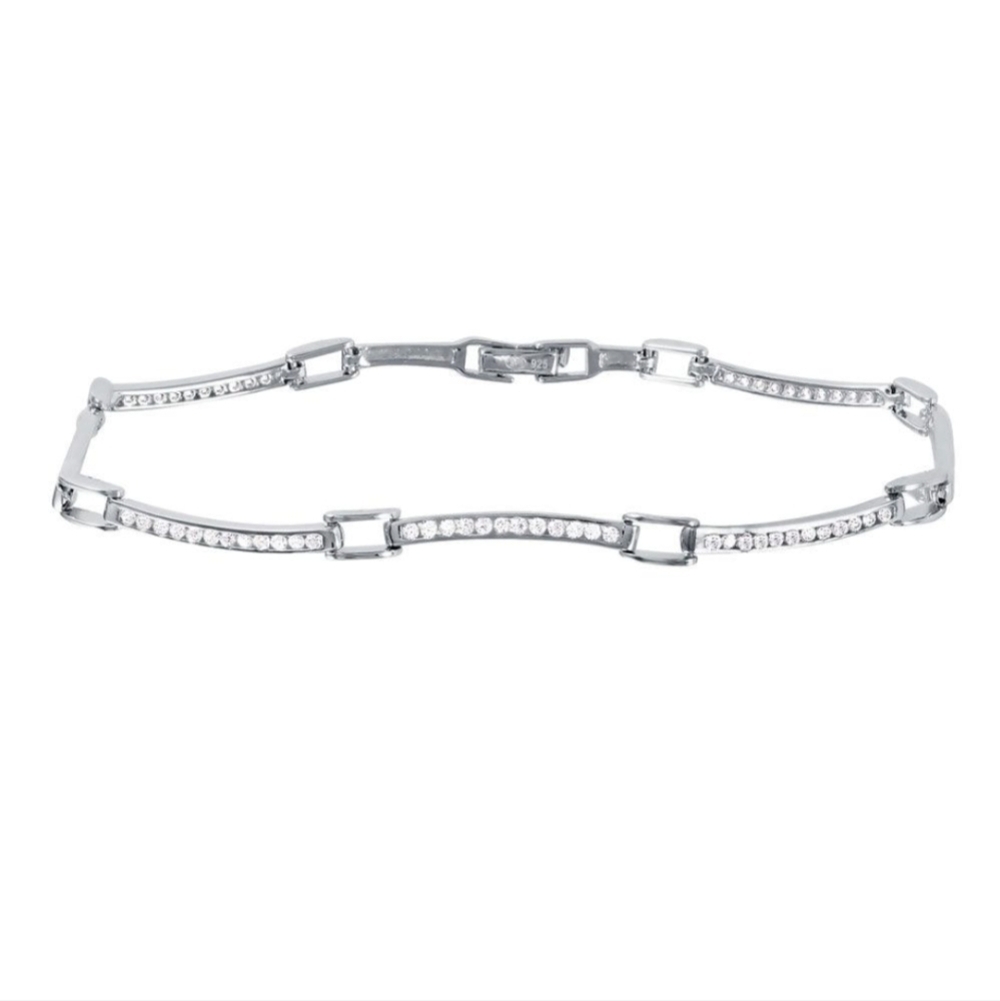 Sterling Silver Wavy Design CZ Stones Tennis Bracelet